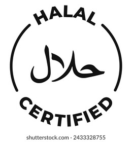 Halal certified label. Islamic Halal icon. Muslim food vector illustration for product packaging logo, sign, symbol or emblem. Arabic Ramadan quality seal isolated.