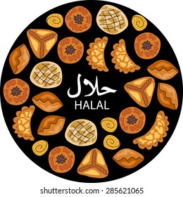 Halal food. Asian pastries. Islamic bakery background. Middle Eastern Cuisine.