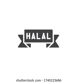 Halal food certified label vector icon. filled flat sign for mobile concept and web design. Muslim halal sticker glyph icon. Symbol, logo illustration. Vector graphics