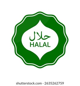 Halal food label stamp with green Islamic patter geometric sign vector isolated with text food contains verified halal product, product manufacture, food and baverage, agriculture  symbol vector art