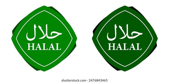 Ilustración vectorial de etiquetas de alimentos halal, ícono de certificación de alimentos halal. Ilustración vectorial con logotipo halal, ícono halal o signo halal aislado: comida 100% certificada.