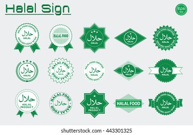 Halal food labels vector set. Badges, logo, tag round, and label design. suitable for banner, flyer, trade mark, and other advertising raw materials.  easy to modify