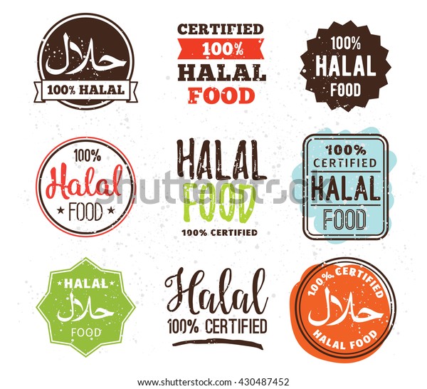 Halal food labels
vector set. Badges, logo, tag design. Muslim traditional halal
food. Typography. 