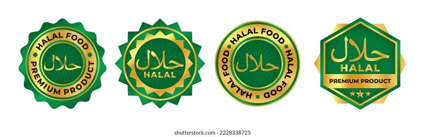 Halal food and product badge logo vector with green and gold color