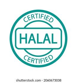 Halal food products stamp, badge or logo. Vector Halal sign certificate tag. Round icon. Sticker design. Kosher