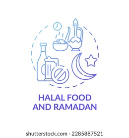 Halal food and ramadan blue gradient concept icon. Muslim culture. Alcohol restrictions. Religious traditions idea thin line illustration. Vector isolated outline RGB color drawing