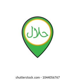Halal food restaurant map pin location. Simple monoline icon style for muslim ramadan and eid al fitr celebration.