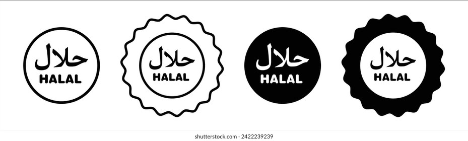 Halal food set in black and white color. Halal food simple flat icon vector