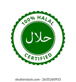 Halal food stamp Islam Muslim approved product badge with text food contains verified halal product, product manufacture, food and baverage, agriculture sign symbol vector illustration
