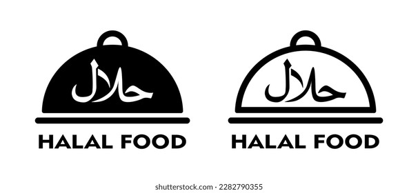 Halal food, Vektorsymbol-Set. Halbzertifiziertes Produktsymbol. Diätmarke für islamisches Lebensmittel