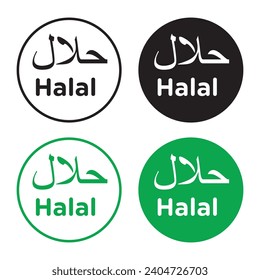 Halal food vector icon set. 100% halal certified stamp vector sign in suitable for apps and websites UI designs.