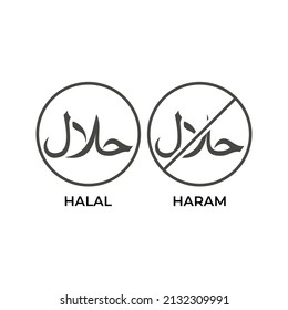 Halal And Haram Label. Vector Outline Icon Template