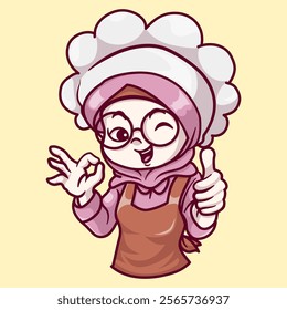 Halal homemade logo template element with muslim cute woman chef with hijab 