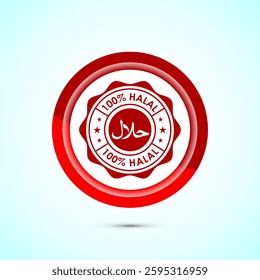 Halal icon design illustration, Halal Certificate tag, Islamic approved sign, Red color button design