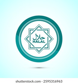 Halal icon design illustration, Halal Certificate tag, Islamic approved sign, Teal color button design