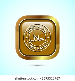 Halal icon design illustration, Halal Certificate tag, Islamic approved sign, Gold color square button design