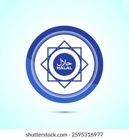 Halal icon design illustration, Halal Certificate tag, Islamic approved sign, Blue color button design