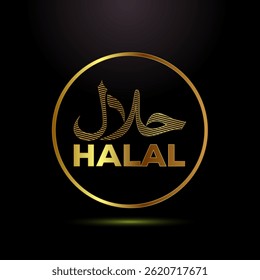 Ilustração de design de ícone Halal, etiqueta de certificado Halal, símbolo de sinal islâmico aprovado no estilo de cor dourada