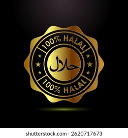 Halal icon design illustration, Halal Certificate tag, Islamic approved sign symbol in gold color style