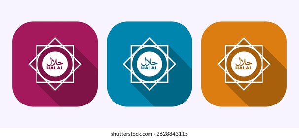 Ilustración de diseño de icono Halal, etiqueta de certificado Halal, símbolo de signo aprobado islámico en diseño de Botón de sombra