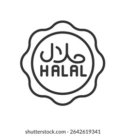 Halal, icon in line design. Halal, Islamic, certified, food, Muslim, approved, meat on white background vector. Halal, editable stroke icon