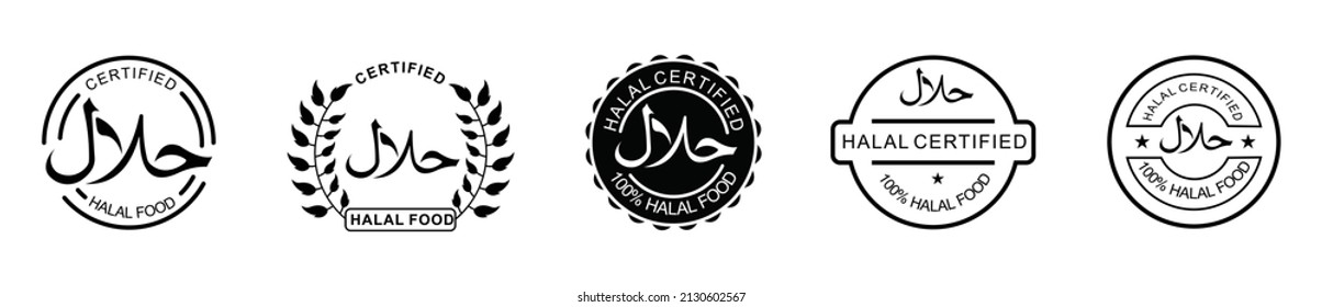Icono halal conjunto de ilustración vectorial del emblema del producto.
Conjunto de etiquetas de productos halal para alimentos ,etiqueta de certificado de señal de Vector Halal.