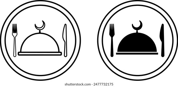 Halal icons. Black and White Vector Icons. Approved Muslim Food. Label for Food Packaging