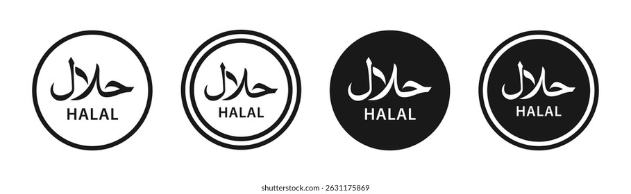 Halal Logo zertifiziertes Ikonensatz. Etikett für Halal-Lebensmittel. Halal-islam-Zertifizierung, Vektorgrafik