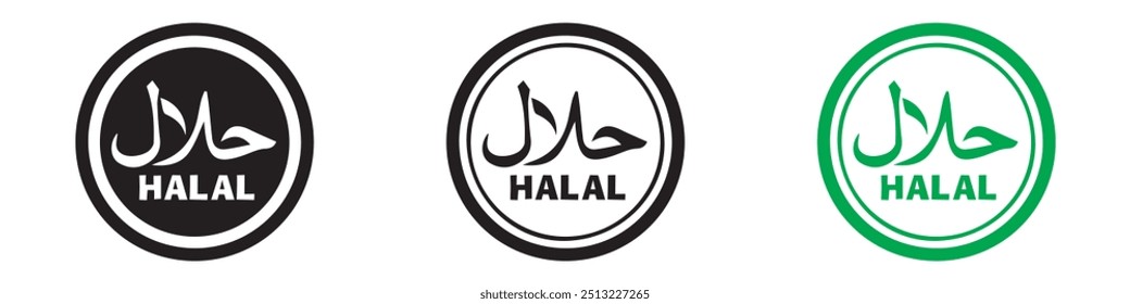 Logotipo Halal, Vector de iconos. Emblema de comida halal. Diseño de signo. Etiqueta de certificado. Eps 10
