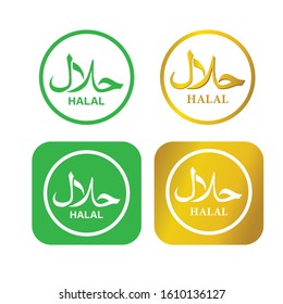 halal logo variation in green and gold gradient color, icon set, symbol logo for food, product, etc. flat illustration editable vector