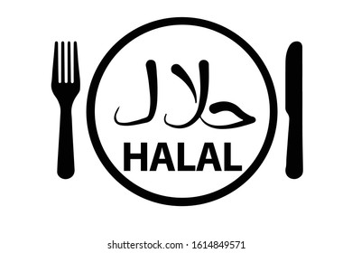 Halal logo vector. Halal food concept .Sign design. Certificate tag. Food product dietary label for apps and websites, vector illustration.