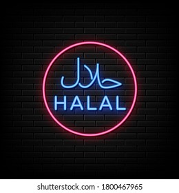 Halal neon sign, neon style template