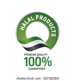 Halal products green ribbon label logo icon
