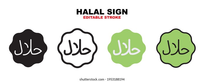 Halal Sign icon set with different styles. Icons designed in filled, outline, flat, glyph and line colored. Editable stroke and pixel perfect. Can be used for web, mobile, ui and more.