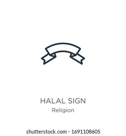 Halal sign icon. Thin linear halal sign outline icon isolated on white background from religion collection. Line vector sign, symbol for web and mobile