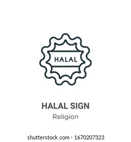 Halbzeichen, Umriss-Vektorillustration-Symbol. Dünne Linie, schwarzes Halal-Symbol, flache Vektorillustration einfache Elementgrafik aus bearbeitbarem Religionskonzept einzeln auf weißem Hintergrund