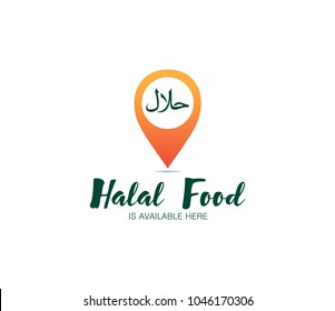 Halal stamp with pin location. gps icon