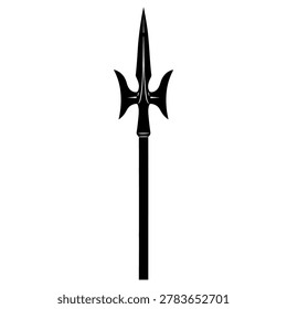 Halberd weapon icon isolated on a plain surface showing a sharp metal blade attached to a long wooden pole used by medieval infantry soldiers in historical combat and warfare battles.
