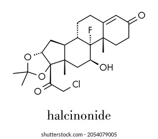 Halcinonide topical corticosteroid drug molecule. Skeletal formula.