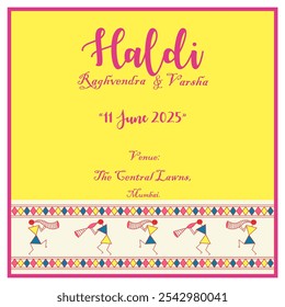 Haldi ceremony , indian wedding invitation , hadli function , warli art invitation card design 