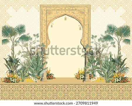Haldi Islamic Arch Garden Stage Background in Warm Beige
Tags: