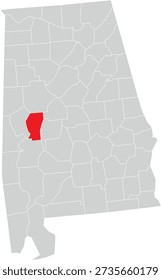 Hale County on Alabama State Map Editable Vector