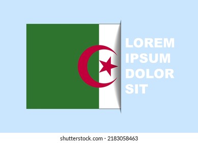 Half Algeria flag vector with copy space, country flag with shadow style, horizontal slide effect, Algeria icon design asset, text area, simple flat design