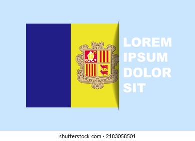 Half Andorra flag vector with copy space, country flag with shadow style, horizontal slide effect, Andorra icon design asset, text area, simple flat design