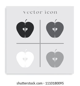 Half an apple flat black and white vector icon.