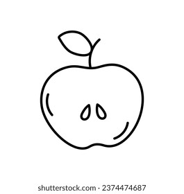 Half of Apple hand drawn line icon, outline fruit vector sign, linear style pictogram isolated on white. Symbol, logo illustration. Editable stroke. Pixel perfect doodle graphics
