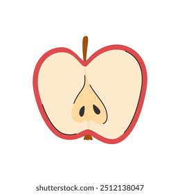 Media manzana en estilo dibujado a mano. Rebanada de fruta Doodle. Rebanada de fruta para un estilo de vida saludable
