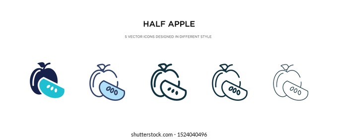 half apple icon in different style vector illustration. two colored and black half apple vector icons designed in filled, outline, line and stroke style can be used for web, mobile, ui