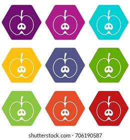 Half apple icon set many color hexahedron isolated on white vector illustration