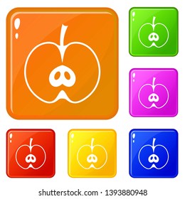 Half apple icons set collection vector 6 color isolated on white background